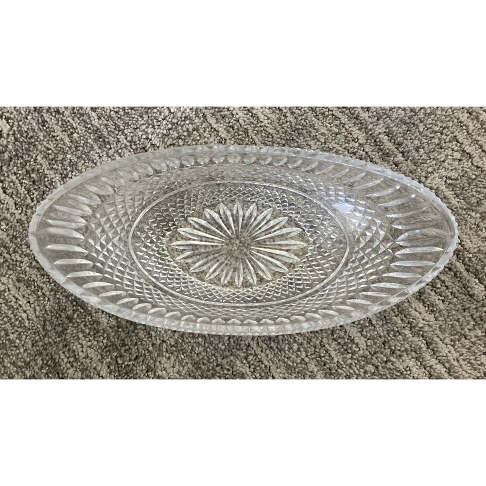 Vintage Oval Bowl Pickle Relish Dish Clear Glass Sunburst 10”